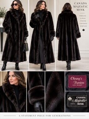 Vintage Canada Majestic Mink Coat Full Length Dark Brown Mahogany Ranch Fur 70s